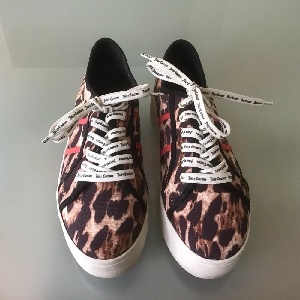 Y2K Juicy Couture Leopard Animal Print Platform‎ Bounce Sneakers Logo Laces 8